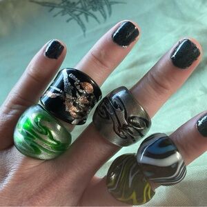 handmade Murano glass dome rings Four Chunky statement Rings jewelry bundle lot